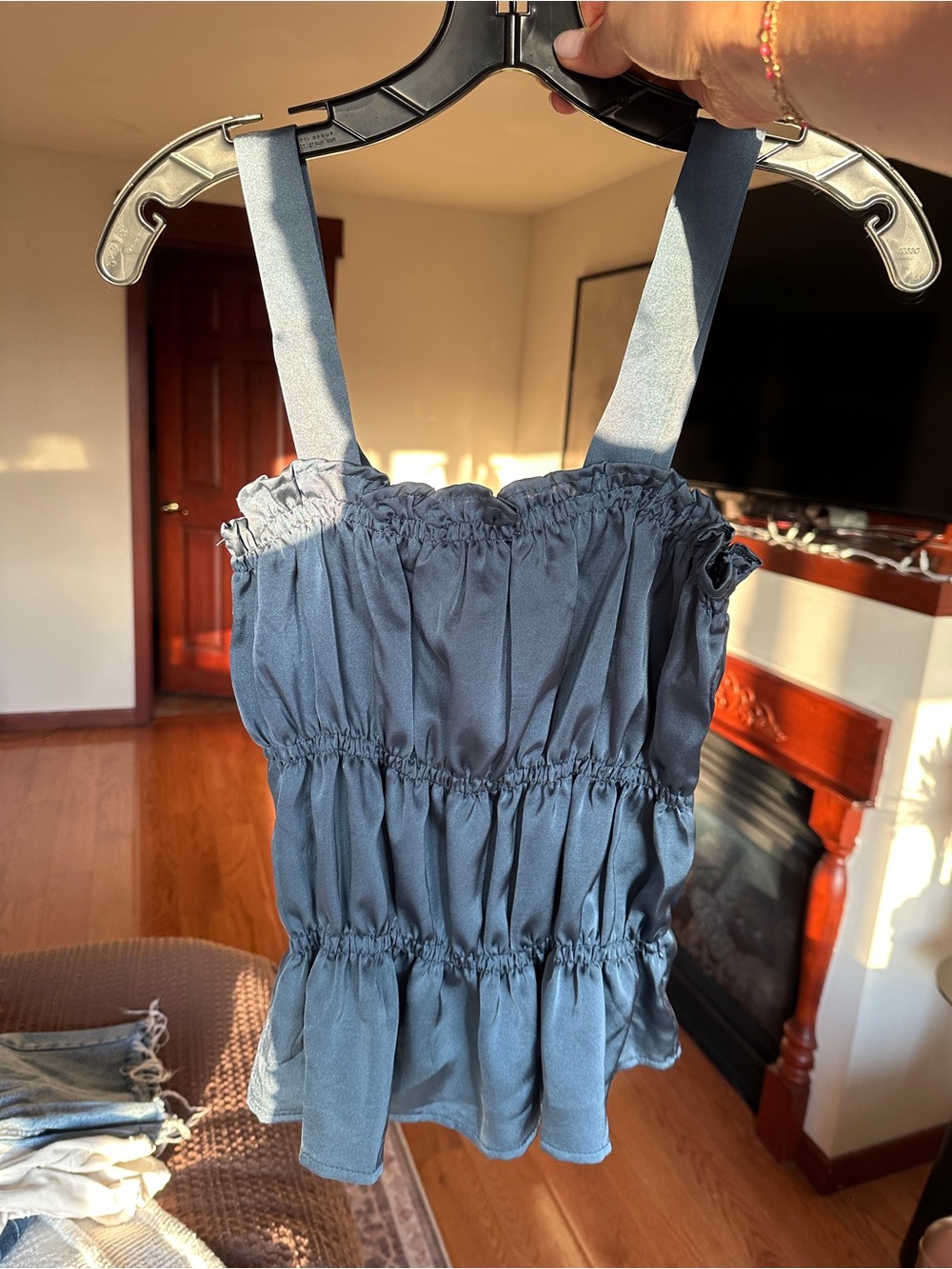 Missguided | Dark Blue Satin Going Out Top